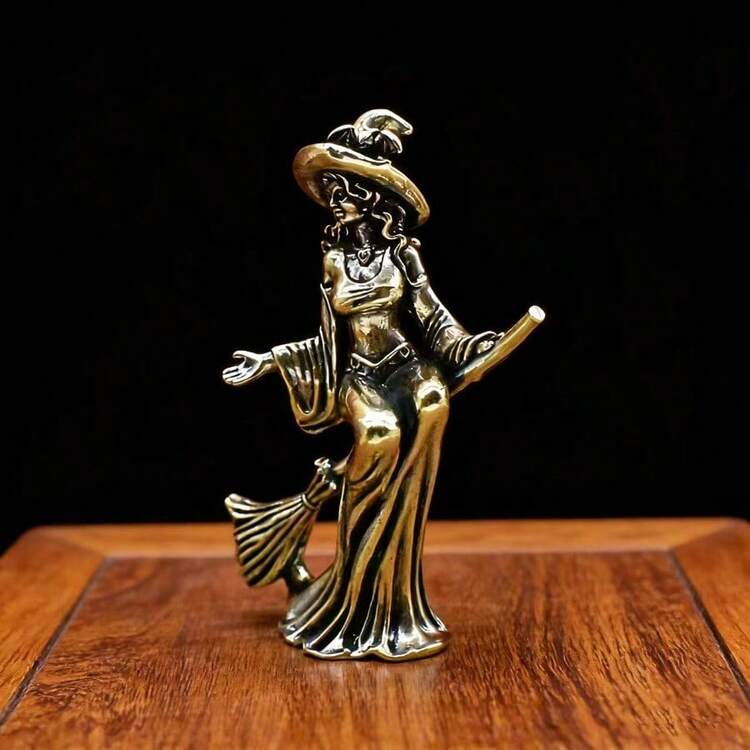 1pc Brass Material Creative Broom Moon Statue Ornament, Suitable For Living Room Desktop Home Decor Wizard Statue - Multiple Styles - View 4
