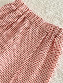 bearleader 3pcs/Set Girls Solid Color Base Layer + Red & White Plaid Tank Top + Casual Pants Autumn/Winter Fashion Outfit - Red - View 9