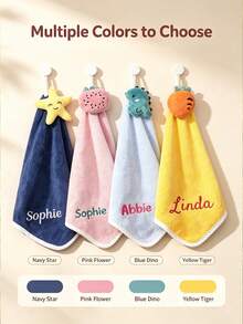 Custom Cute Cartoon Hand Towel With Name, Personalized Kitchen And Bathroom Hanging Towel, Home Decor, Soft For Daily Use, Mother's Day Or Father's Day Gift, 4-Color Customized Embroidered Name Towel, Practical And Fun, Aesthetic Home - Multicolor - View 3