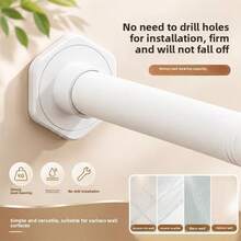 1pc No-Drill Adjustable Shower Curtain Rod, Telescopic Rod Available In Black, White, Grey With Multiple Sizes, Can Be Used As Curtain Rod, Closet Rod, Balcony Drying Rack, Towel Bar, Etc., Suitable For Bathroom, Closet, Balcony, Door And Window And Other Various Scenes - Hexagonal Cushion - View 10