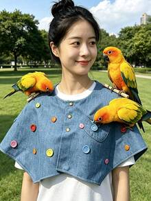 1pc New Bird Shoulder Cape, Parrot Anti-Scratch Training Interactive, Anti-Bite Black Wind, Easy To Clean Protective Bird Shoulder Perch, All Season Use (Button Color Random) - View 9