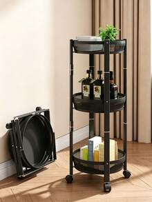 Three‑Tier Circular Rotating Storage Trolley With Universal Wheels, Breathable Hollow Mesh Baskets, Multi‑Layer Zoned Storage, And A Sturdy Frame, Suitable For Both Kitchens And Living Rooms - Multicolor - View 5
