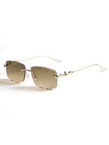 Women's Retro Square Frame Fashion Metal Sunglasses - Golden Gray Tea - View 4