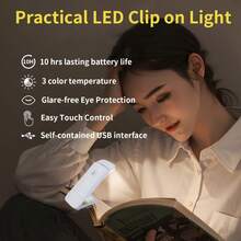 Portable LED Reading Light, USB Rechargeable Clip-On Bedside Book Light, 3-Mode Dimmable Eye-Protection Night Light, Portable Travel Light, Dedicated Bookmark Reading Light For Books, Ideal Gift For Book Lovers And Students (4 Colors Available) - Multicolor - View 11