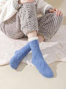 14/7/5/3/1 Pairs Plush Lining Soft Warm Fleece Slipper Socks, Winter Warm Socks, Christmas Gift, Suitable For Women To Wear In Autumn - Multicolor - View 2