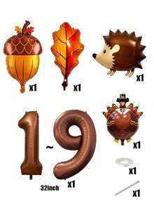 Thanksgiving Balloon Set, Includes Turkey, Hedgehog, Maple Leaf And Chocolate Color Number Balloons. Suitable As Birthday Gifts For Sons And Daughters, Also Applicable For Thanksgiving Holiday Atmosphere Decoration. - View 2