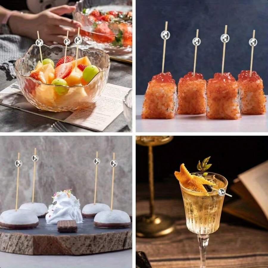 Cocktail Decoration Toothpicks, Bamboo Skewers For Cocktail Party Decoration, Suitable For Drinks, Food And Disco Party Decoration - Silver - View 1