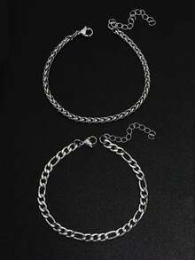 2pcs Men's Stainless Steel Bracelet Set, Classic & Wheat Link Chain, Minimalist Streetwear Jewelry, Durable & Tarnish-Resistant Daily Accessory - Bracelet - View 7