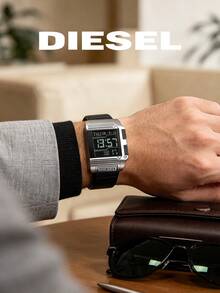 DIESEL DZ7113 男士復古未來風數位腕錶 大方型銀色金屬錶殼 LCD 螢幕 鬧鐘鈴聲 多功能休閒男錶 - 銀色 - 查看 5
