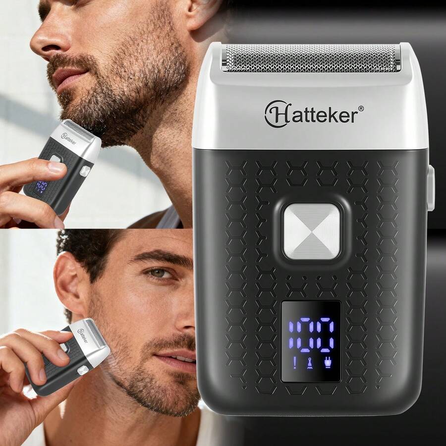 Hatteker 1pc USB Rechargeable Electric Shaver, Smart Digital Display Reciprocating Single Head Travel Razor, Mini Men's Beard Trimmer - Black - View 1