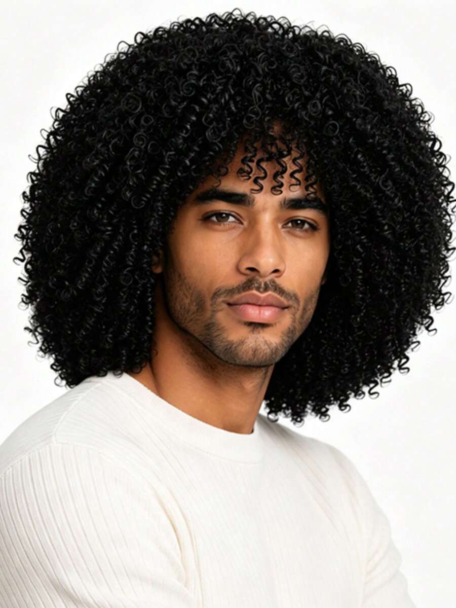 12 Inch Black Fluffy Big Curls, Natural Voluminous Style, Comfortable To Wear Fashionable Wig - Black - View 1
