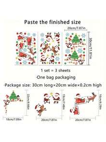 3pcs Christmas Wall Stickers - Santa Claus, Snowflake And Tree Design | Removable PVC Stickers, Suitable For Holiday Door Frames And Walls - Multicolor - View 7