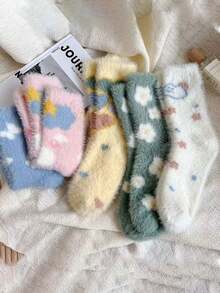 5 Pairs Women's Plush Knee-High Socks, Colorful Pattern Warm Socks, Soft And Comfortable, Suitable For Autumn/Winter, Random Colors, Halloween - Multicolor - View 9