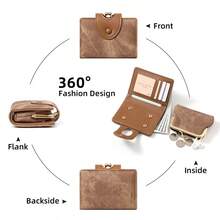 Women's Short Bifold PU Leather Wallet, Detachable Coin Pouch, Card Slots And ID Window, Vintage Classic Portable Style, Suitable For Daily Commute, Birthday Gift - Multicolor - View 5