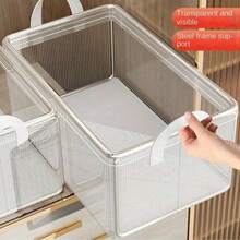 1pc Stackable Transparent Storage Box, Large Capacity With Handle, Space-Saving, Easy To Organize, Multi-Functional Storage Box, Transparent Storage Organizer, Thickened Storage Box, Suitable For Home, Dorm, Bedroom, Closet And More - Transparent 2 - View 3