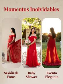 Off-The-Shoulder Lace Maternity Dress - Red - View 8