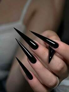 Black Press On Nails Stiletto Shape Glossy Fake Press On False Nails Acrylic Nails Artificial Nails 24pcs Gift For Women And Girl - Black - View 8