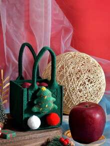 Christmas Felt Square Treat Gift Tote Bag, Handheld Holiday Goody Pouch With Adorable Reindeer Applique Bow Bell Detail, Festive Apple Candy Storage Bag For Xmas Party Home Gifting Adults, Cute Winter Favor Sack For Holiday Celebrations - Multicolor - View 10