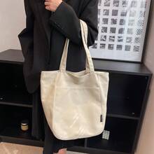 1pc Large Capacity Solid Color Minimalist Women's Fashion Canvas Tote Bag With Zipper Closure, Cotton Lining, Multi-Purpose For Summer, Autumn, Winter - A - View 9