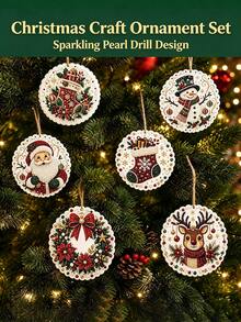 DIY Pearl Diamond Painting Wooden Hanging Ornament Set, Christmas Theme, 2.0cm (3.07 Inches) 2D High-Definition Flat Print, Complete DIY Full Drill Handmade Kit, Suitable For Beginners, Christmas Tree Hanging Decoration - Sets - View 6