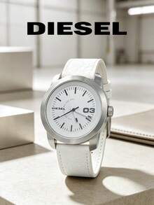 DIESEL DZ5272 Men Minimal Quartz Watch Clean White‑Tone Dial Silver Metal Shell Stitched Decor Strap 3BAR Casual Gift Watch For Men - Green - View 6