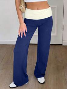 Plus Size Women's High Waisted Straight Leg Yoga Pants For Everyday Wear Or Active Lounging - Navy Blue - View 3