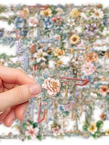 50 st transparenta blomramsklistermärken i PET-material, scrapbookingtillbehör med kreativ och estetisk design, lämpliga för mobilskal, surfplattor, bärbara datorer, telefoner, resväskor, bilar, anteckningsböcker, hjälmar, gitarrer, skateboards, förvaringsboxar och datorer - 50 st - Visa 7