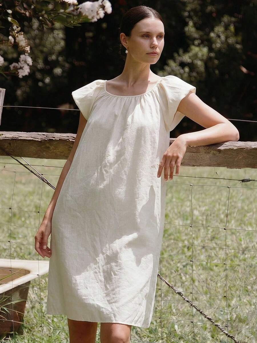 Women's ,Yellow,Lingerie,Summer Dress For Women,Tie Back Nightgown,Hollow Out,Loose And Comfortable,Sexy Nightgown Pajama, French Style Loungewear. - Yellow - View 1