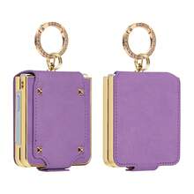 ALuoQ Fashionable Women's Ring Holder Phone Case With Camera Protection, Compatible With Samsung Z Flip 8 7 6 5 4 3 - Violet Purple - View 18