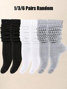 1/3/6 Pairs Random Color Loose Long Socks, All-Match Black White Gray Versatile Socks, Suitable For Girls And Little Girls, Girls Clothing Accessories - Multicolor - View 2
