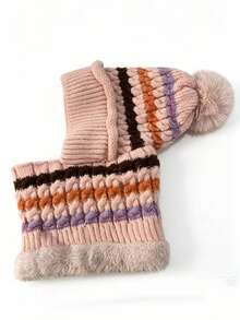 1 pieza Gorro de invierno para mujer con bufanda y mascarilla facial todo en uno, forro térmico, protección para orejas, para montar, a prueba de viento - Multicolor - Ver 11