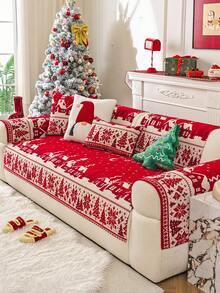 1 Stück rote verdickte Sofaabdeckung für Weihnachten und Neujahr, Jacquard-Sofapolster, warm und weich, haustierfreundlich, ganzjährig verwendbar, geeignet für Wohnzimmer, Schlafzimmer, Außenbereich, passend für 1/2/3/4-Sitzer Sofa - Rot - Übersicht 5