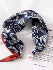 1pc Women's Instant Magnetic Pearl Button Silk Scarf, Lightweight Printed Neck Scarf, Daily Use, Travel Gift Accessory - Multicolor - View 6