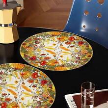 1/4/6pcs Autumn Collection Colorful Wildflower Pumpkin Hand-Painted Pattern Placemats, Suitable For Home Kitchen, Made Of Polyester Fiber, Kitchen Table Decoration, And Party Scene Decoration - Multicolor - View 6