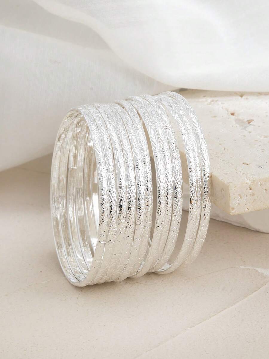 12pcs Delicate Fashionable Unique Design Versatile Curved Rhombus Stackable Thin Bracelets - Multicolor - View 1