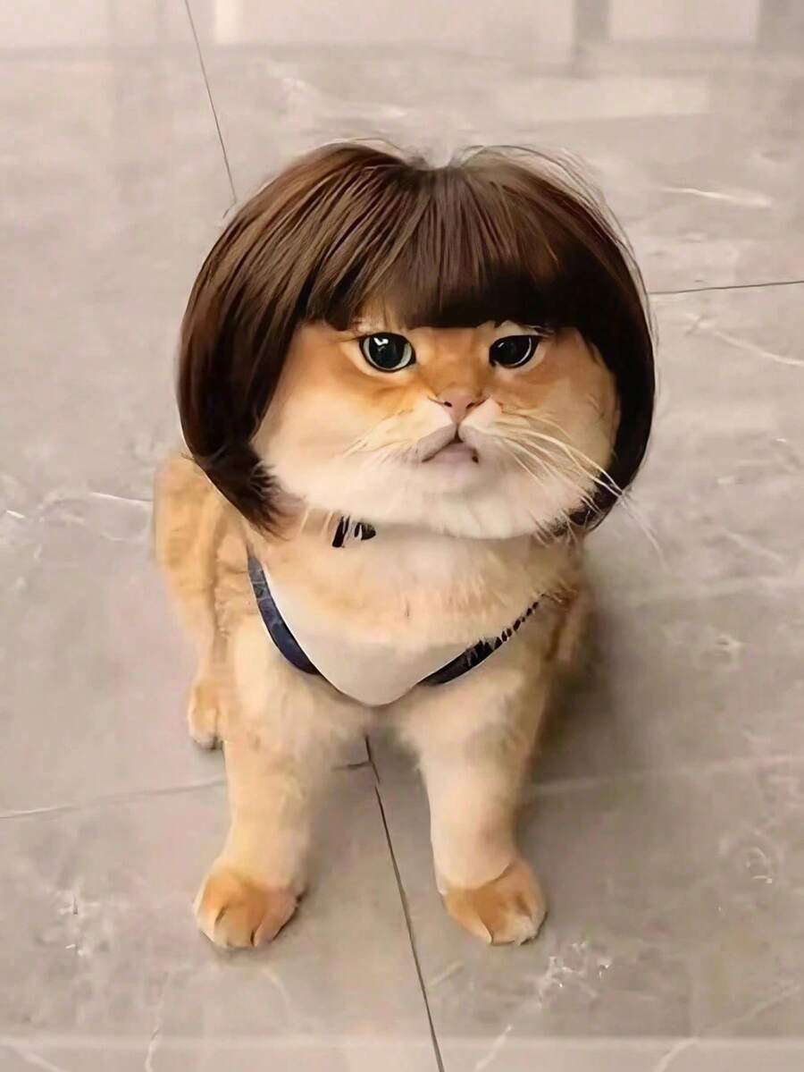 1pc Pet Cat Dog Wig, Pet Supplies Halloween Pet Accessories, Curly/Straight Cat Wig