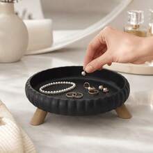 Decorative Striped Jewelry Tray With Support Feet, Desktop Ring Earring Necklace Accessory Dish, Vanity Jewelry Storage Organizer Box, Home Decor - Multicolor - View 3