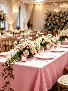 1pc Flat Rectangular Tablecloth - Stain Resistant & Wrinkle Free Polyester Tablecloth, 150 X 259cm (Approx. 59 X 102 Inches) Suitable For Kitchen Dining/Party/Wedding Indoor And Outdoor Use (Pink) - Pink - View 3