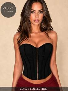 Apperloth A Black Hollow Front Open Backless Corset Bustier, Steel Bone Support, Nightclub Style Short Tube Top, Punk Music Festival Halloween Style - Black - View 1