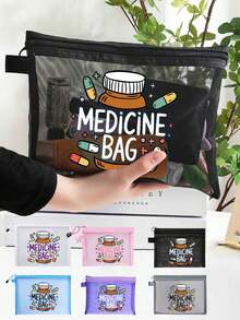 Medicine Storage Bag, Printed With Capsules, Letters, Pill Bottles, Portable Jewelry Storage Bag With 8-Compartment Portable Multi-Layer Pill Box, Travel Storage, For Storing Daily Medications And Vitamins, Essential For Doctors And Nurses, Travel, Hiking, Emergency Rescue, Personalized Creative Gift With Cartoon Logo. - Multicolor - View 8