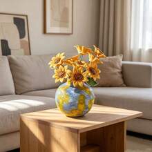 1pc Handmade Globe Pattern Ceramic Vase, Creative Round Textured Vase, Modern Aesthetic Desktop Ornament, Decorative Flower Vase For Living Room Bedroom Office Home Table Decor - Multi-color - View 6