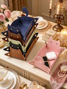 1pc Cat Desktop Storage Box, Foldable Desk Organizer, Jewelry Stationery Key Tray, Home Desktop Decor Jewelry Dish - Multicolor - View 5
