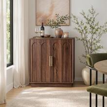 31.5" Wine Bar Cabinet With 21 Bottle Slots And 8 Glass Holders, Walnut Sideboard Cabinet With Arched Doors, Freestanding Bar Storage Cabinet For Dining Room Kitchen Living Room - 1 - View 7