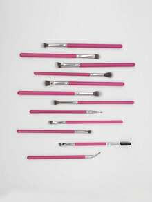 Rose Red 12-Piece Eye Brush Set, Without Storage Bag, Suitable For Party, Home Or Travel Use - Hot Pink - View 5