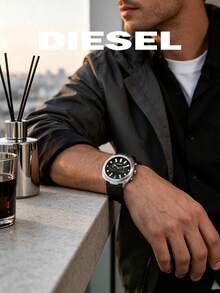 DIESEL DZ4499 Men Urban Chronograph Watch Oversized Silver Case Black Multi‑Sub‑Dial Contrast Strap Office Daily Male Wrist Watch - Black - View 5