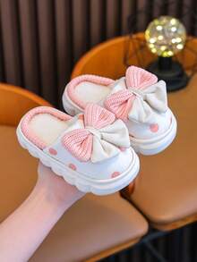 1 Pair Warm Plush Slippers For Girls, Cute And Suitable For Children, Warm And Comfortable For Home, Waterproof And Non-Slip, Exquisite Bow Design Carefully Crafted For Little Princess's Steps - Pink - View 4