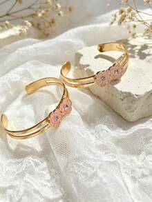 6pcs Pink Tone Bracelet Set, Flower, Gradient Bowknot, Exquisite Children's Jewelry Combination, Best Friend Sister Jewelry Set, Adjustable Size Design - Gold - View 6