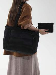 Women's Tote Bag, Lightweight Fluffy Handbag, Suitable For Travel, Work, Beach, Gym, Shopping - Black - View 5