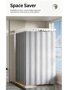 Folding Shower Curtain Rod, Upgraded With Thick Aluminum Alloy Material, 360 ° Foldable, Rust And Moisture Resistant, Balcony Drying Rack, Space Saving, Glue Free Installation, Suitable For Balconies, Bathrooms, Toilets, Clothing Stores - Multicolor - View 9