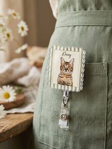 1pc Custom Pet Photo And Text Badge Reel, Personalized Dog Cat Badge Reel, Retractable ID Holder, Vet Tech Gift Photo Reel, Nurse Badge Clip - Multicolor - View 2